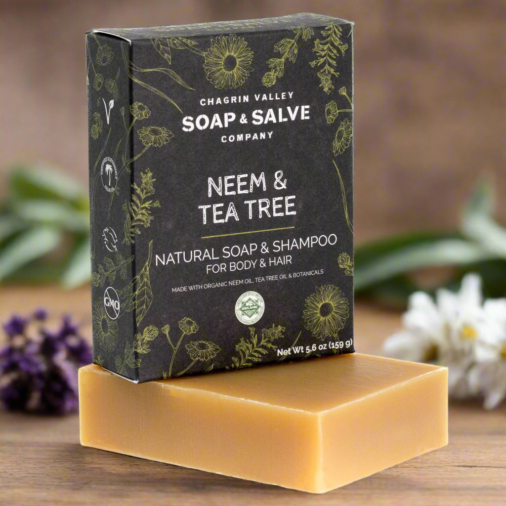 Organic neem and tea tree shampoo bar for oily scalp and sensitive skin